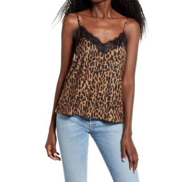BP Women's Lace Trim Satin Camisole Top In Tan Dale Dashed Spots Small MSRP $39 - Picture 1 of 5